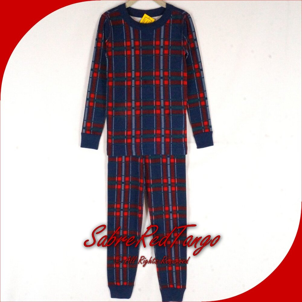 NWT Hanna Andersson Organic Long Johns Pajamas Navy Plaid Print 120 6 7